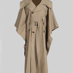 Trench Coat With Cape-Like Sleeve Construction - Khaki