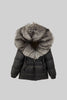 Puffer Jacket With Gray Fox Fur-Lined Hood - Black