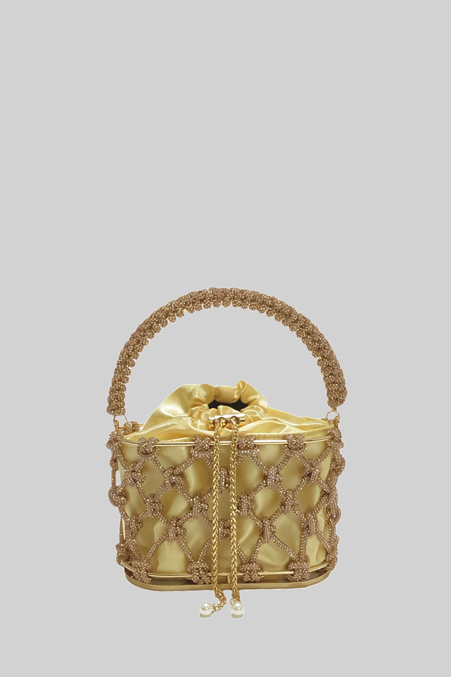 Sparkling Mesh Handbag With Satin Drawstring Pouch - Gold