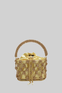 Sparkling Mesh Handbag With Satin Drawstring Pouch - Gold