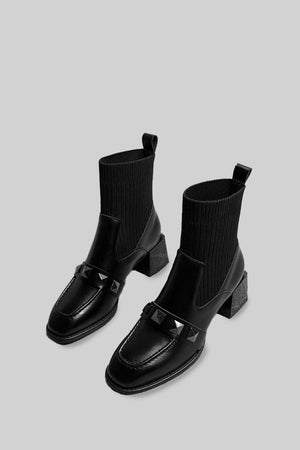 Elegant Vegan Leather Sock Boots - Black