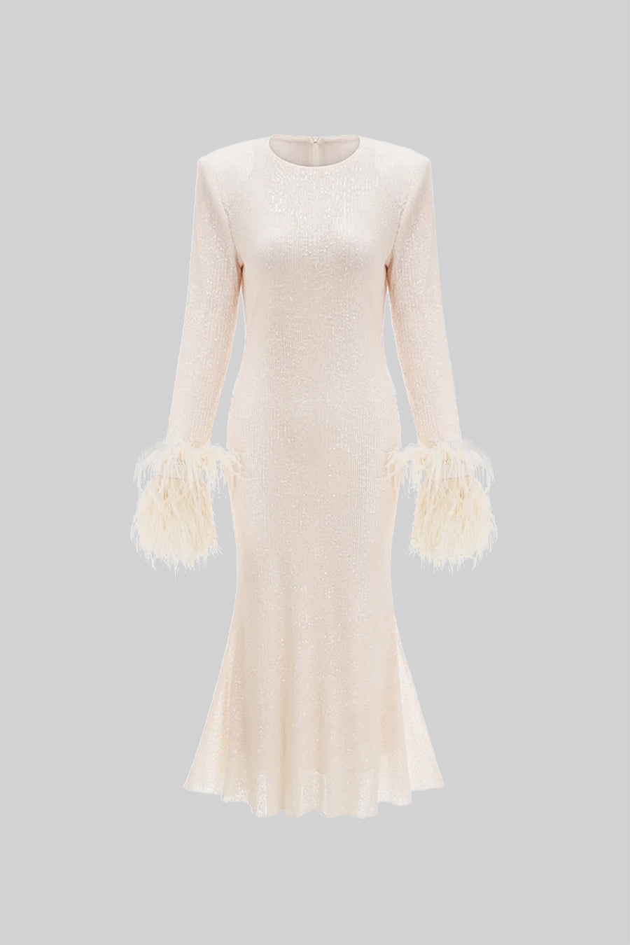 Elegant Feathered Silhouette Dress - Ivoire