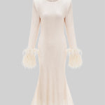 Elegant Feathered Silhouette Dress - Ivoire