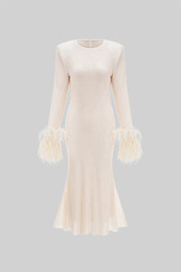 Elegant Feathered Silhouette Dress - Ivoire