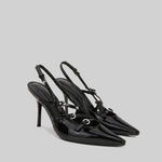 Glossy Slingback Heels - Black