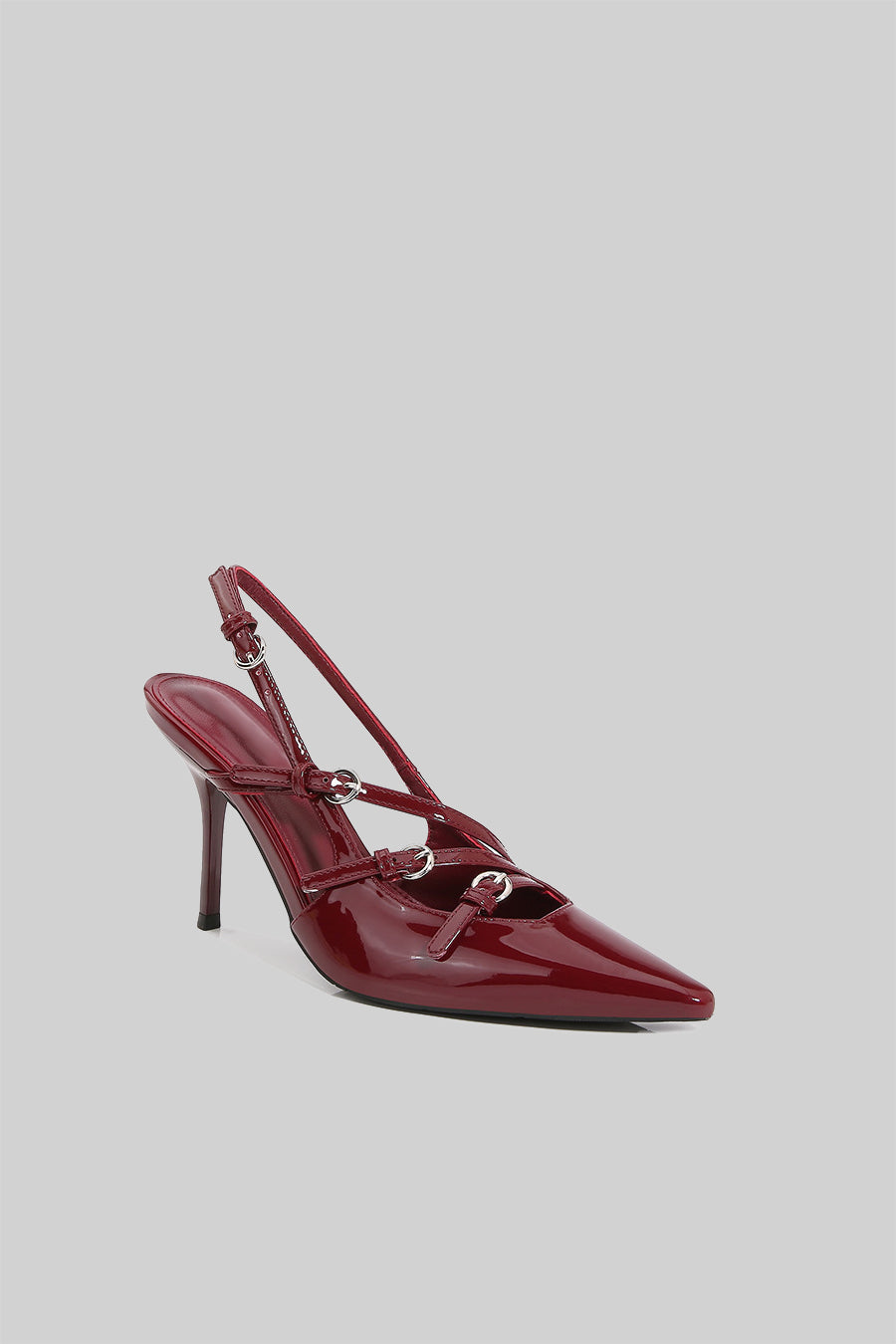 Glossy Slingback Heels - Burgundy