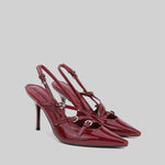 Glossy Slingback Heels - Burgundy