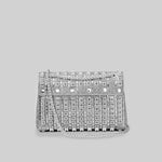 Glistening Woven Handbag With Shimmering Rhinestone Embellishments - Silver