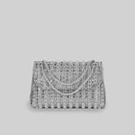 Glistening Woven Handbag With Shimmering Rhinestone Embellishments - Silver