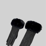 Suede Quilted Gloves With Fur - Black