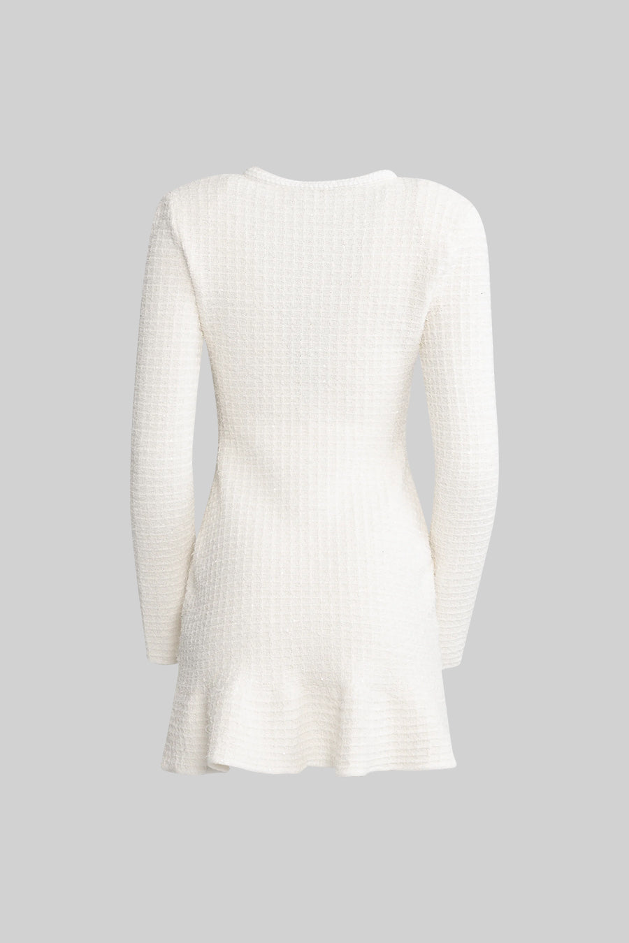 Long Sleeve Knee-Length Knitted Dress - White