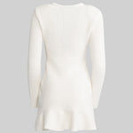 Long Sleeve Knee-Length Knitted Dress - White