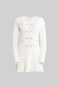 Long Sleeve Knee-Length Knitted Dress - White