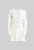 Long Sleeve Knee-Length Knitted Dress - White