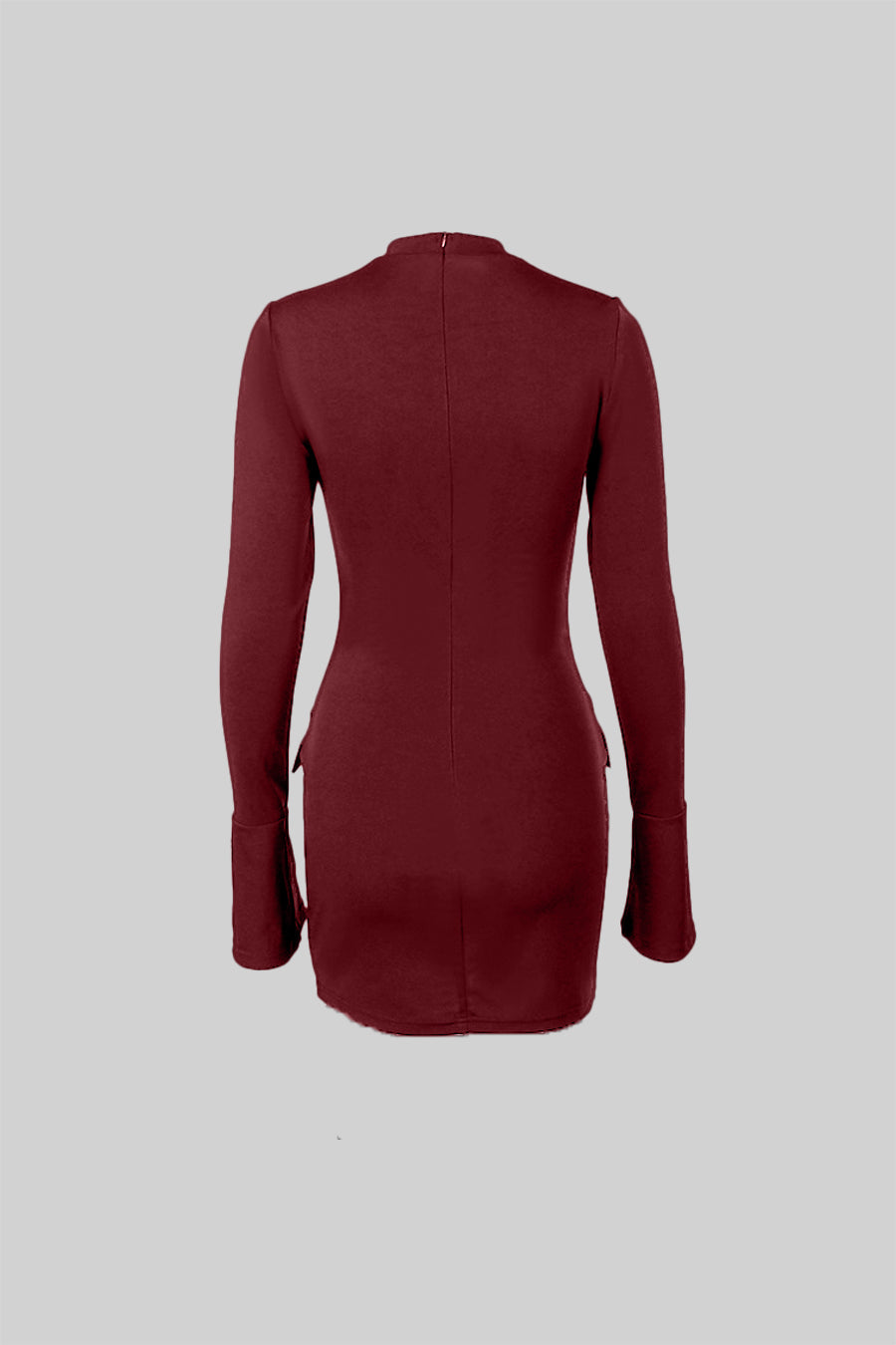 Elegant Fitted Dress With Dual Flap Pockets - Burgundy