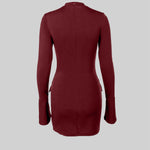 Elegant Fitted Dress With Dual Flap Pockets - Burgundy