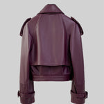 Double Breasted Vegan Leather Jacket - Burgundy