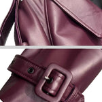 Double Breasted Vegan Leather Jacket - Burgundy