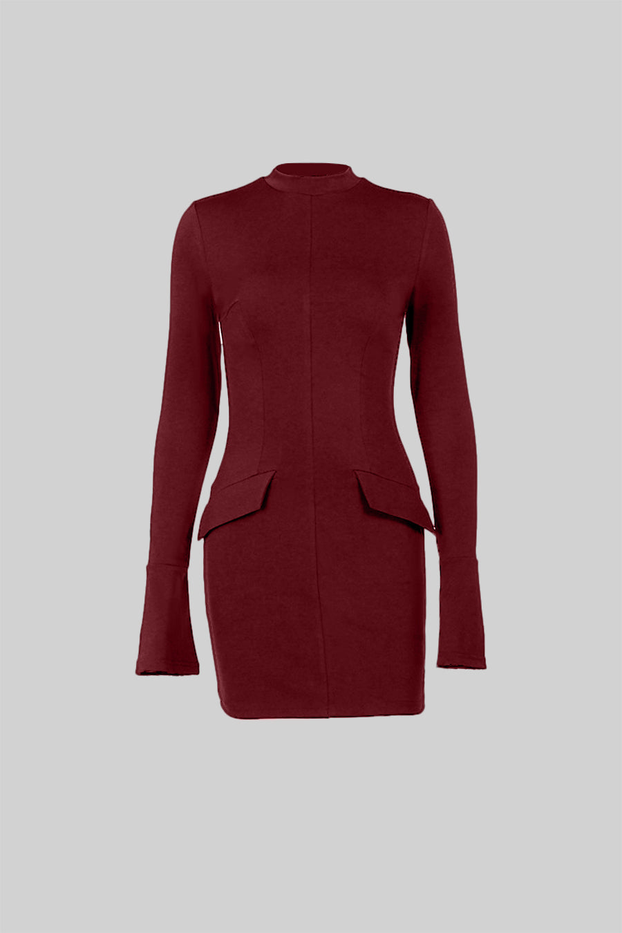 Elegant Fitted Dress With Dual Flap Pockets - Burgundy