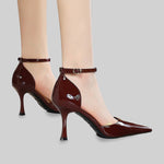 Glossy High-Heels With Pointed Toes - Burgundy