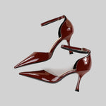 Glossy High-Heels With Pointed Toes - Burgundy