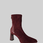 Glossy Heel Suede Ankle Boot - Burgundy