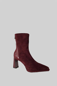 Glossy Heel Suede Ankle Boot - Burgundy